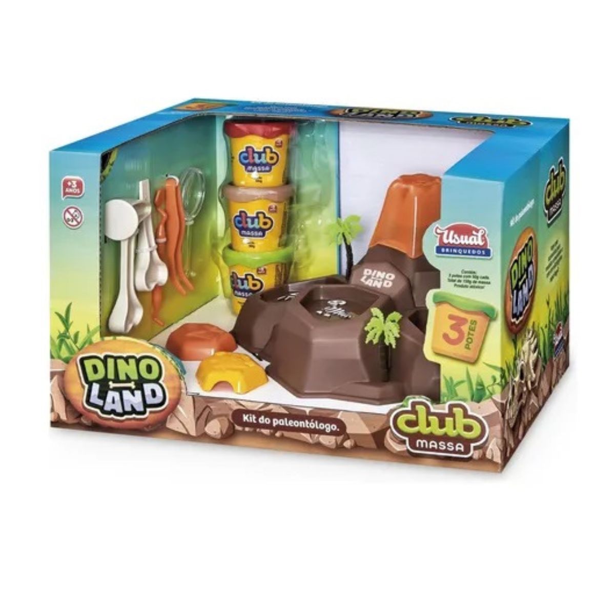Kit Club Massa Vulcão Paleontólogo Dino Land Sortido - Usual Kit Club Massa Vulcão Paleontólogo Dino Land Sortido - Usual
